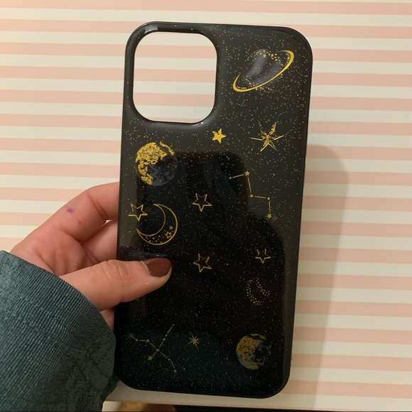 iPhone 12 Pro Max Shiny Black and Gold Galaxy Case - Picture 2 of 5